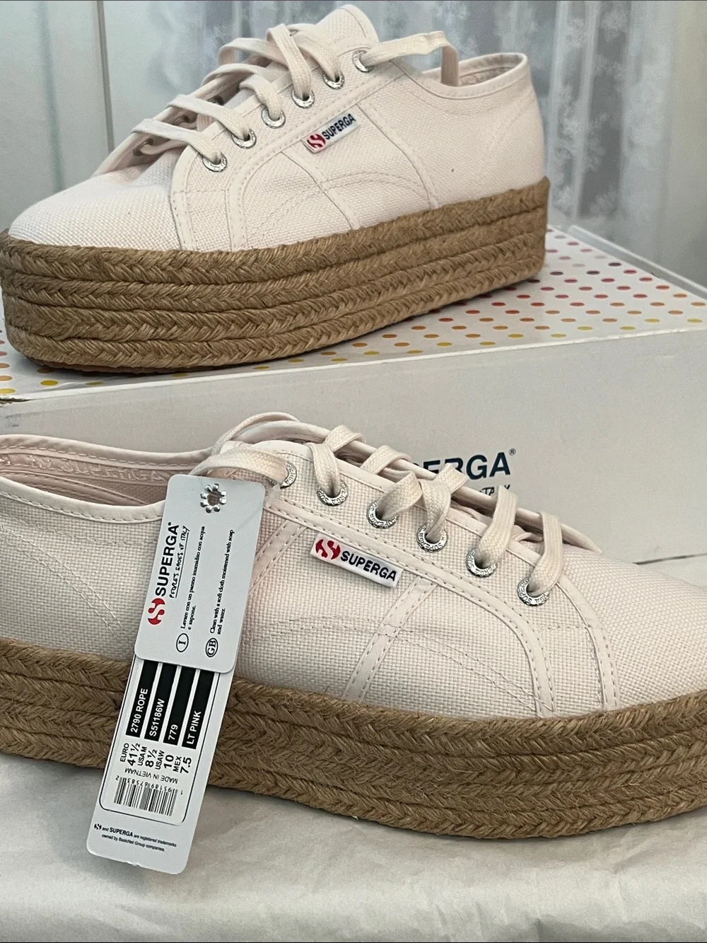 NWT Superga 2790 Rope Platform Espadrille Sneakers Light Pink Size 10